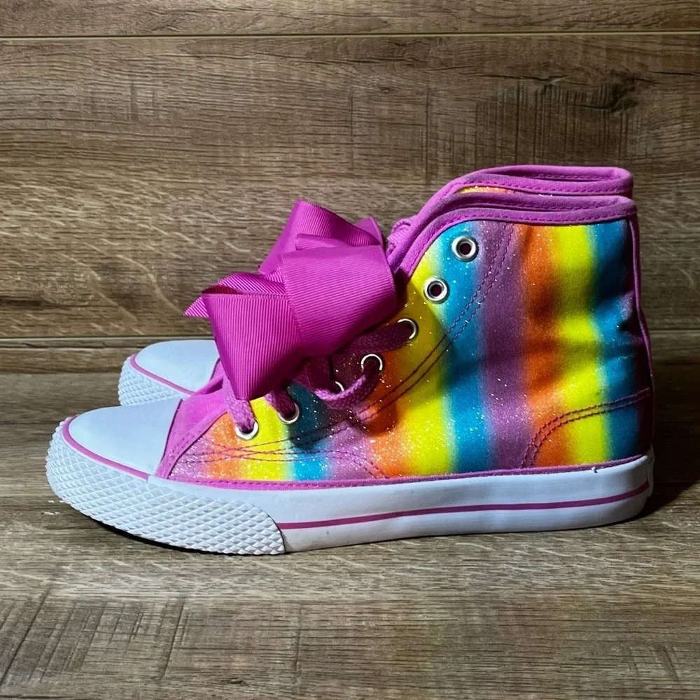 JoJo Siwa Legacee High Bow Sneaker‎ Shoes Rainbow Glitter Girl's Size 4 Lace Up